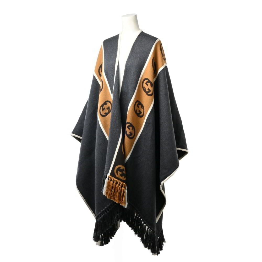 GUCCI グッチ ウールフリンジポンチョ ブラック オールド S GUCCI ウール GG柄 フリンジ ポンチョ - メルカリ