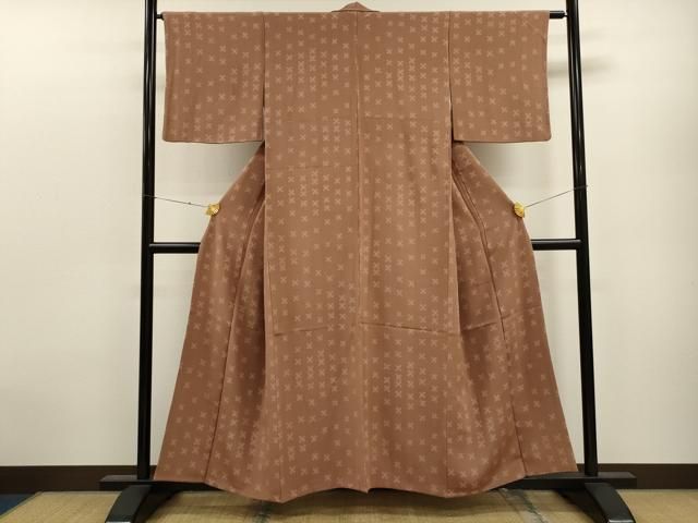 小紋　単衣　高島屋謹製　居敷当て付き　縮緬生地 美品　身丈162裄64.5 平和屋着物□上質な小紋 舞花文 高島屋扱い 正絹 逸品