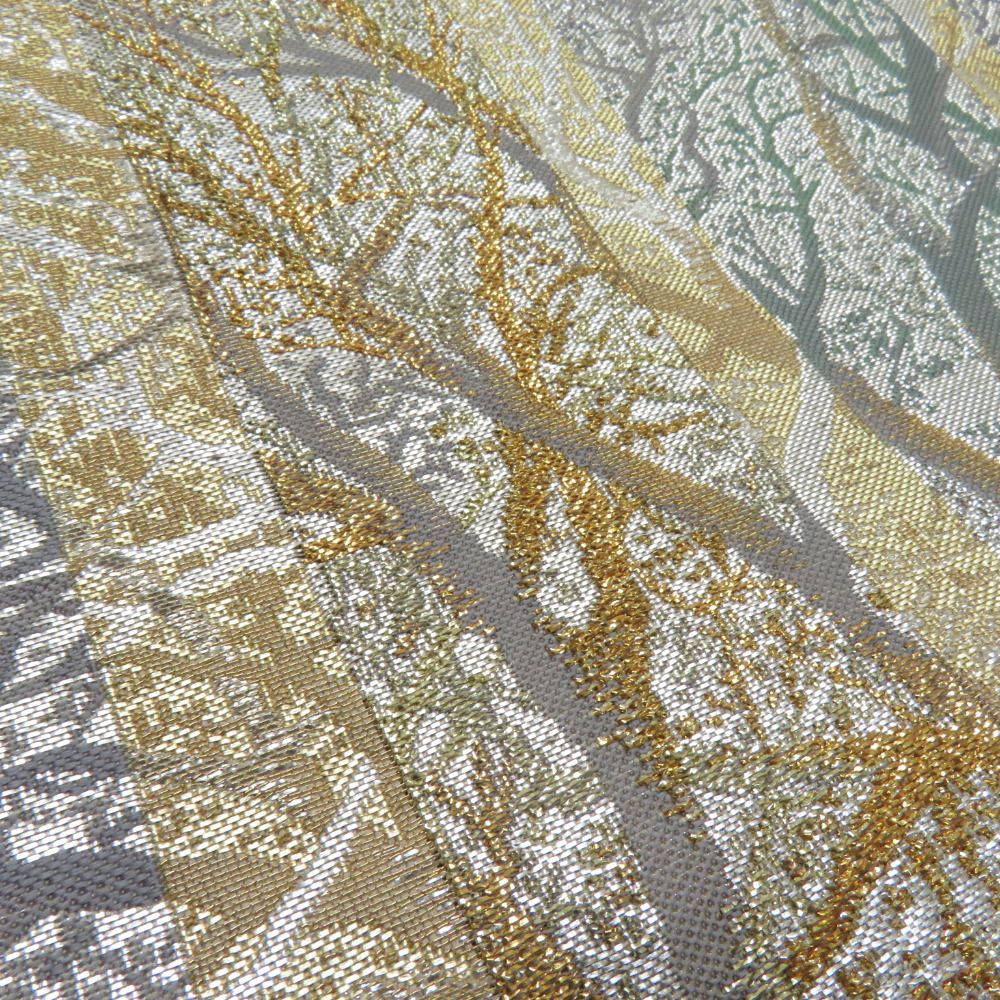 袋帯 立木文様 銀色 金糸 六通柄 正絹 フォーマル 仕立て上がり 着物帯