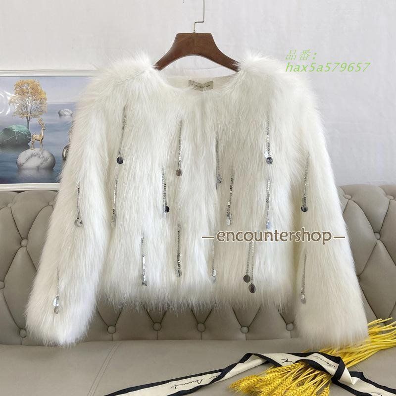 ファーコート フォックスファーコート ファージャケット レディース 冬 40代 フェイクフォックス モコモコ エコ 暖かい ショット丈 感 毛皮 hax5a579657
