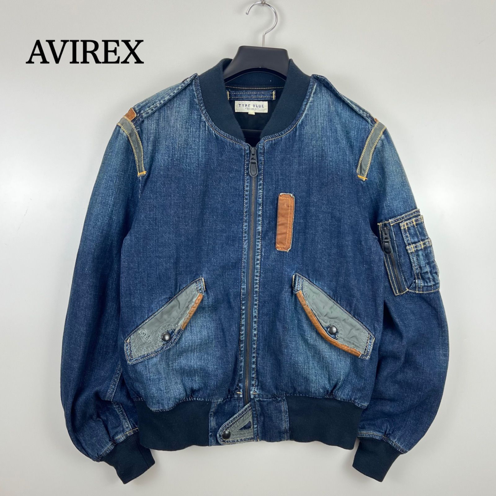 AVIREX TYPE BLUE L-2 BORO flight denim jacket L 6132107 アヴィレックス 襤褸 デニムフライトジャケット 当て布 ダメージ加工 アメカジ