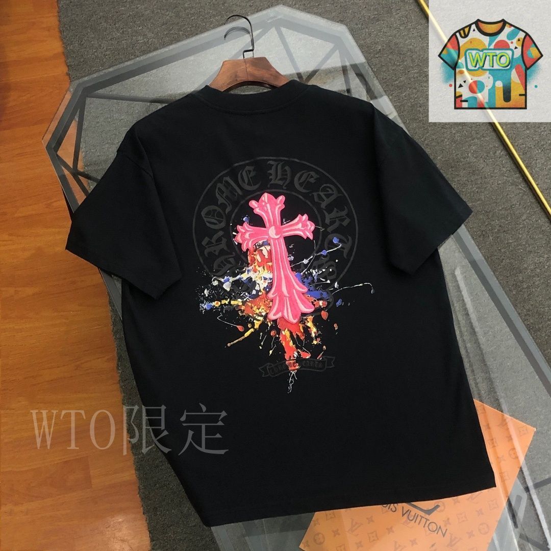 クロムハーツ　Tシャツ　刺繍 CHROME HEARTS コピー Tシャツ 刺繍 ロゴ カジュアル 男女兼用