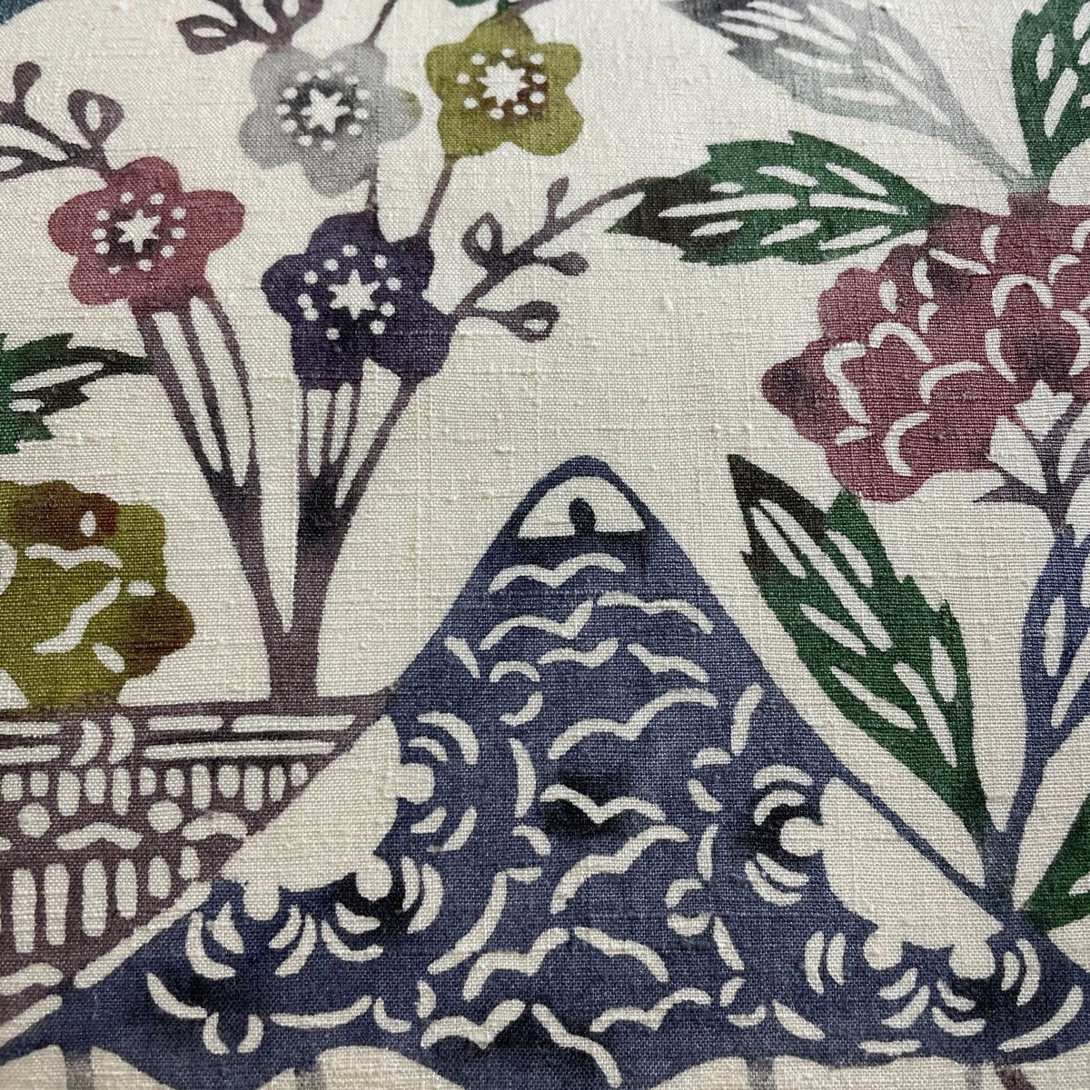 名古屋帯 美品 秀品 紬地 風景 草花 青灰色 正絹 【中古