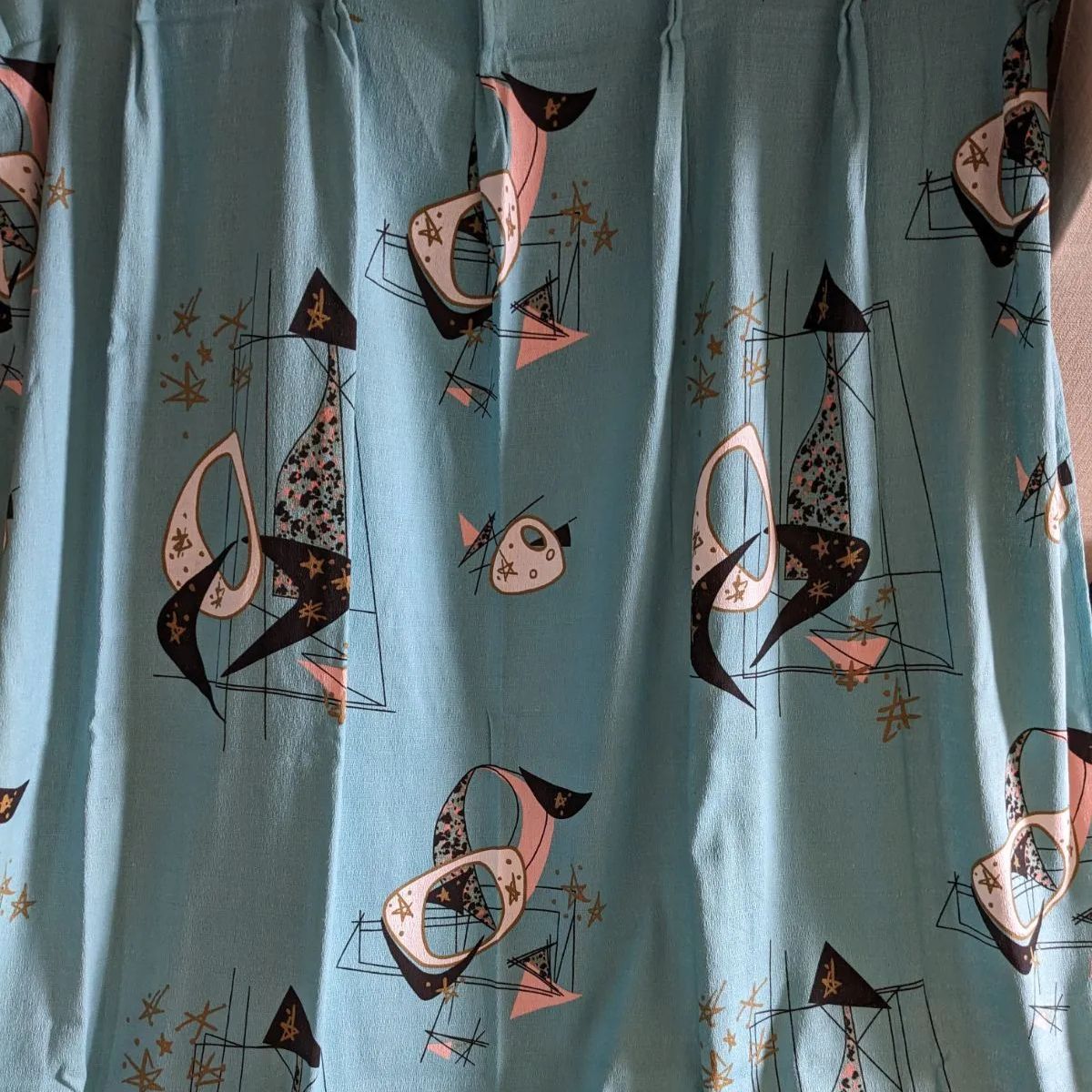 50,s柄 カーテン２枚　ブルーパレット　１４０ 50s柄カーテン2枚 ブルーパレット180