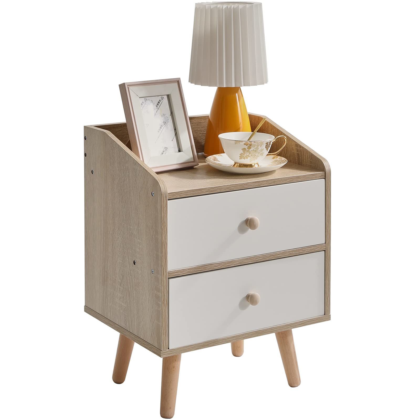 Style 2ドロワー IBUYKE サイドテーブル ナイトテーブル ベッドサイドテーブル 収納チェスト 30cm x 37cm x 48cm 引出し付き リビング 寝室 ベッド横 ソファ横 ベッド周り収納 組立簡単 JPWNS002N