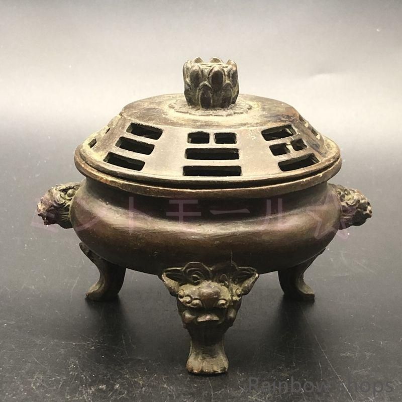 銅 細工 浮彫り百福網蓋薫香炉 茶道香炉 工芸品 美術品 置物 銅 細工 百福網蓋薫香炉 檀香炉 香道具茶道具 工芸品 置物