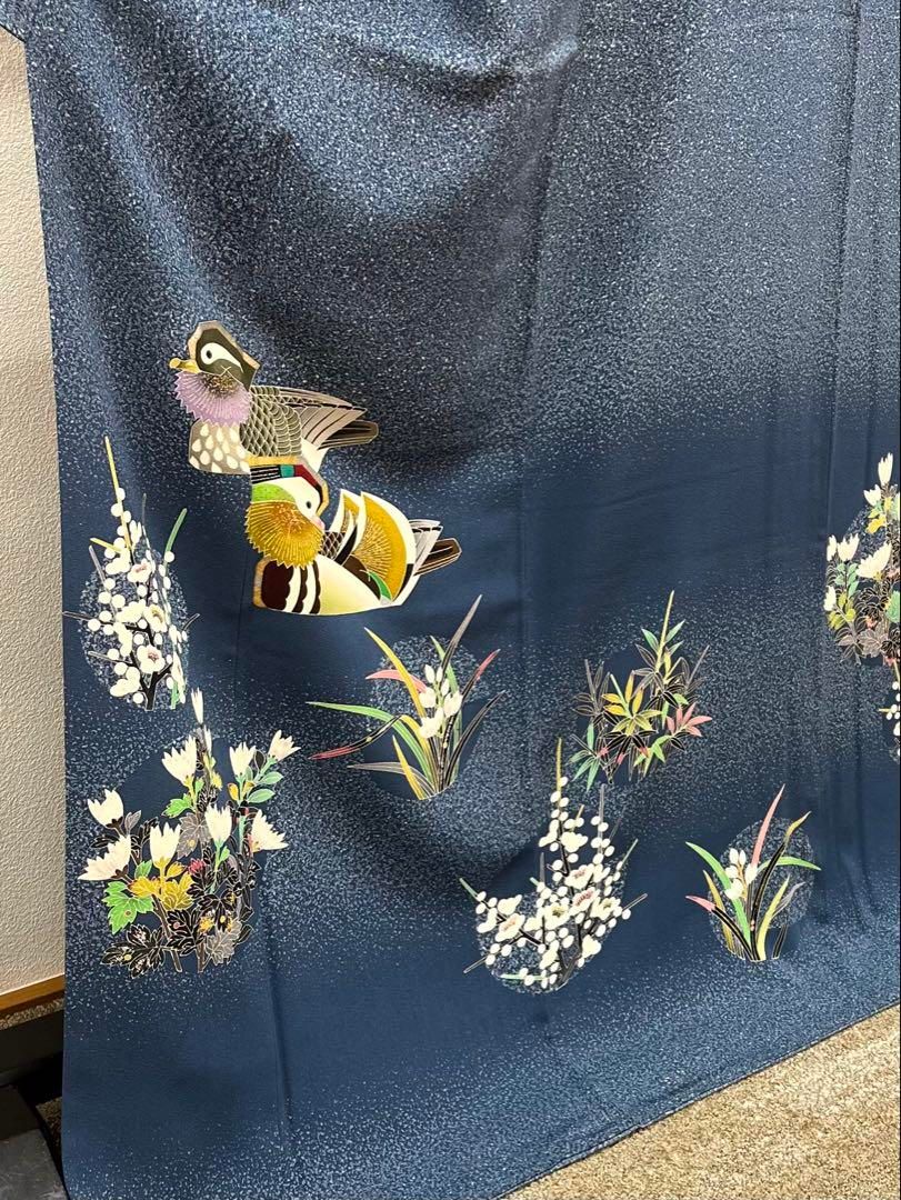 人間国宝 羽田登喜男 落款入 訪問着 金彩 鴛鴦 正絹 ますいわ屋扱い X551 人間国宝 羽田登喜男 落款入 訪問着 金彩 鴛鴦 正絹 ますいわ屋扱い