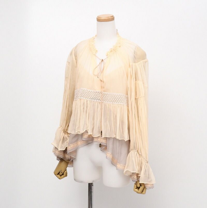 □美品□CHLOE クロエ シルクシフォン チュニック プルオーバーシャツ ブラウス サイズ34 レース ギャザー レイヤード フランス製 ブランド古着 【中古】20230330/GM8832 - メルカリ