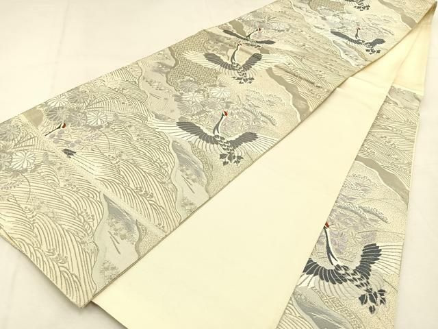 専用帯2245 ●高級 正絹 唐織 石畳小紋尽文様 六通 袋帯 蝶々 鶴 平和屋着物▽六通柄袋帯 唐織 蜀甲花鳥紋 金糸 正絹 逸品