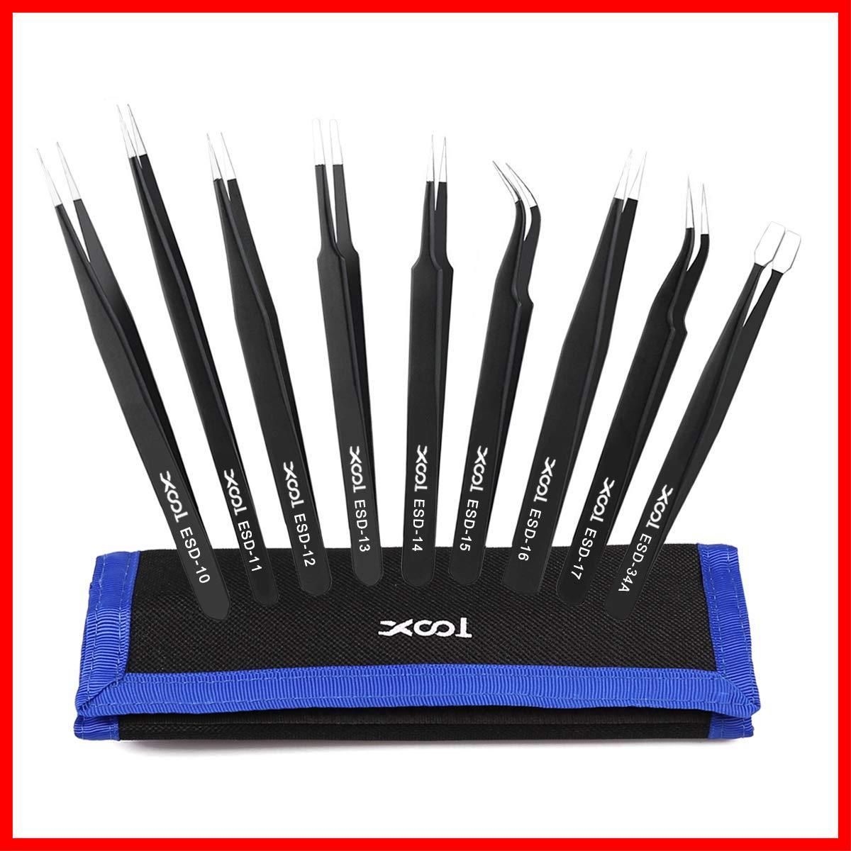 Stainless Multi-standard Steel and Tweezers Tweezers with Tweezers Storage Non-magnetic of Bag Set for Anti-static Lab Prec