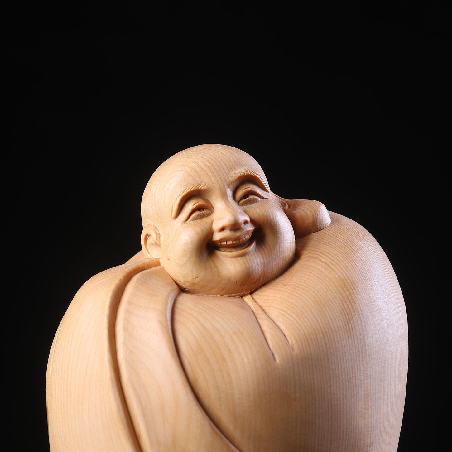 修縁堂】極上品 木彫仏像 七福神布袋様 彫刻 一刀彫 天然木檜材