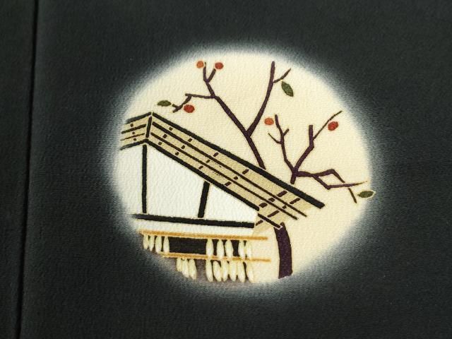 平和屋着物○訪問着 風景枝花文 蛍暈し 黒地 正絹 逸品