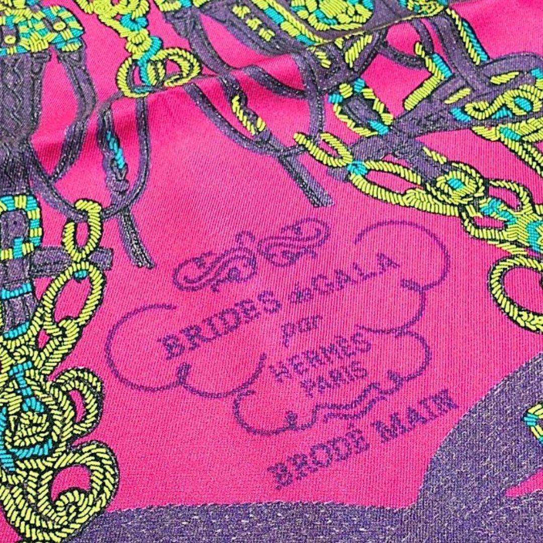 HERMES エルメス シルク スカーフ カレ45 BRIDES DE GALA グレー
