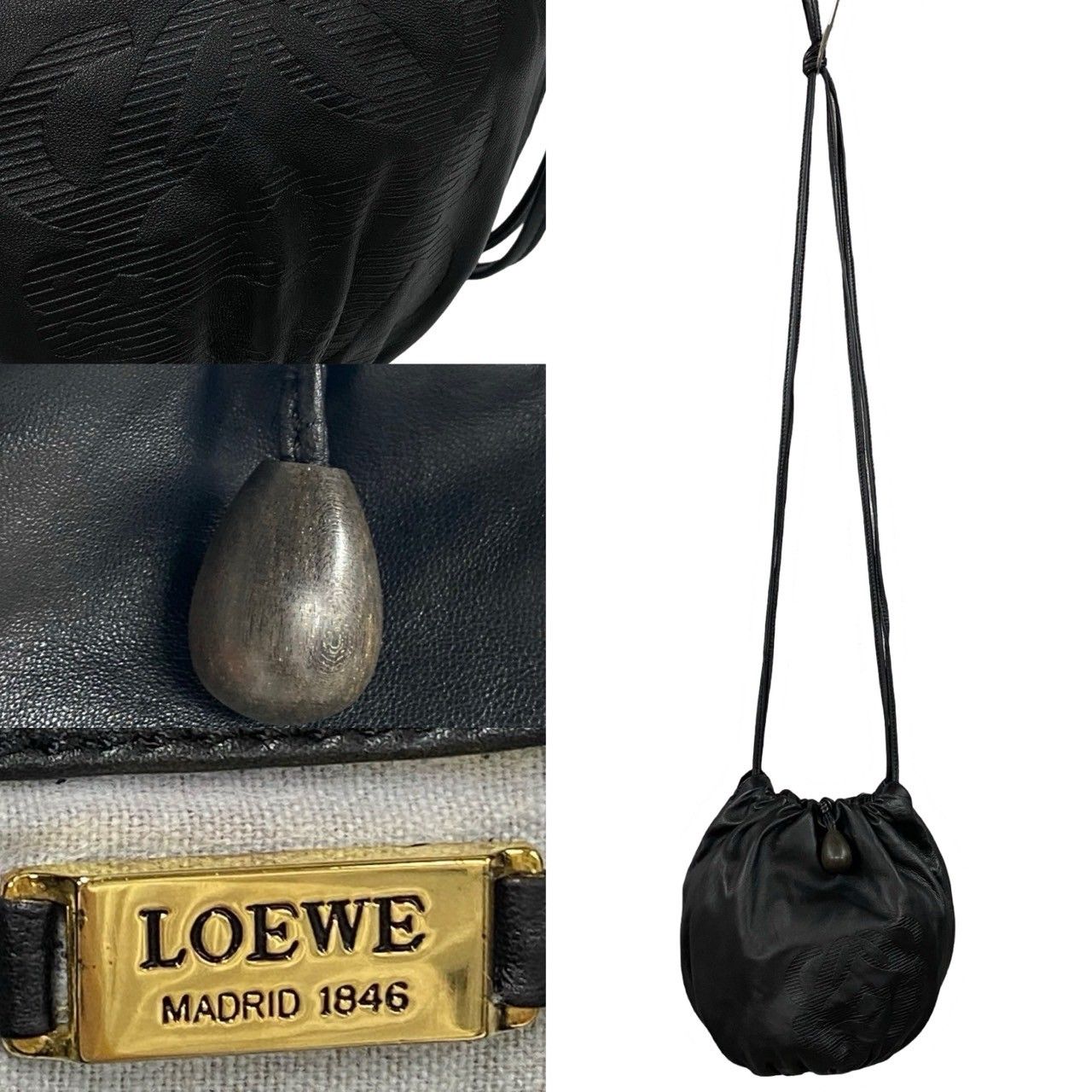 極 美品 LOEWE ロエベ ヴィンテージ アナグラム ロゴ ナッパ レザー 本革 巾着 ミニ ショルダーバッグ ポシェット ブラック 147-7 -  メルカリ