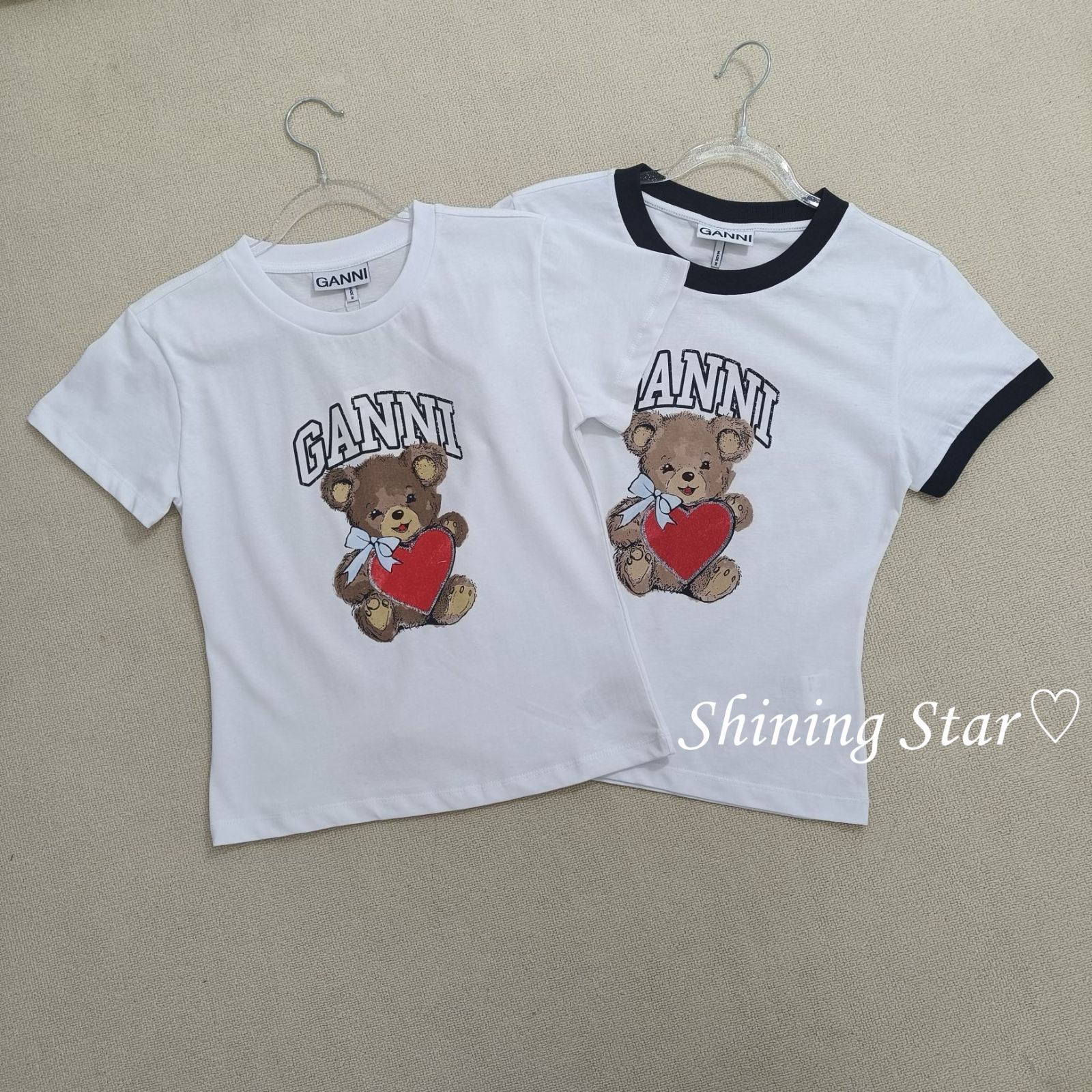 Ganni(ガニー) Tシャツ ロゴ ベア クマ ハート テディー 半袖 GANNI ガニー 半袖 Tシャツ Heavy Cotton Jersey Heart Small T