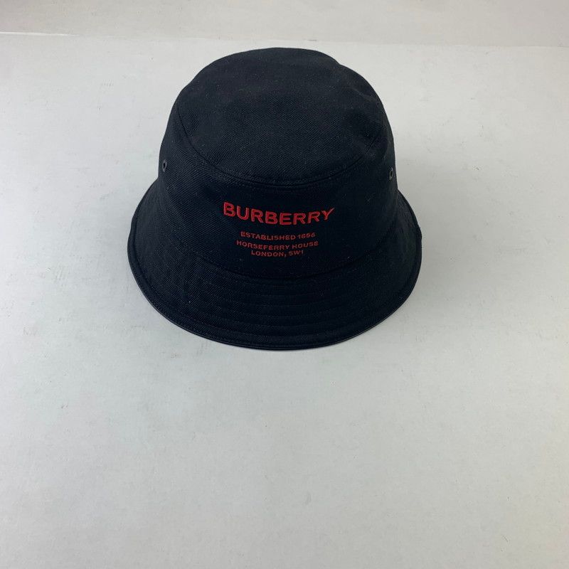 BURBERRY  バケットハット  ホースフェリーモチーフ  ブラック 中古品】 BURBERRY ホースフェリーモチーフバケットハット 帽子