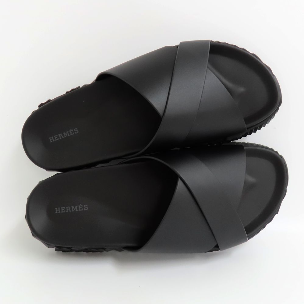 名古屋 エルメス サンダル インフラ 241919ZH ブラック 43 28cm相当 カーフ Hロゴ グラフィック 靴 メンズ ♥
