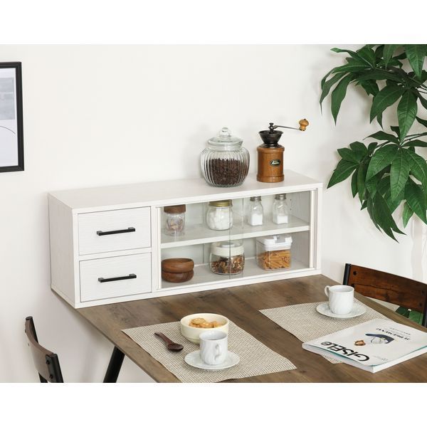 カウンター上収納ラック 約80cm幅 オークホワイト 組立品 代引不可