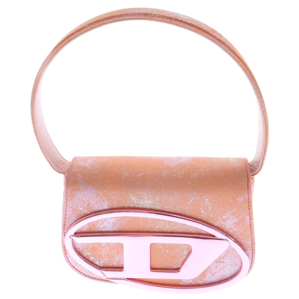 DIESEL (ディーゼル) 1DR-Iconic Shoulder Bag ロゴプレート デニムハンドバッグ ショルダーバッグ ピンク/オレンジ X08396P6810