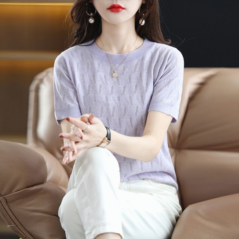 韓国 夏 半袖 クルーネック ニット 1.jpg