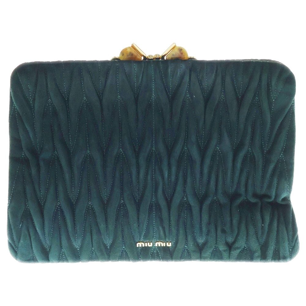 miumiu ミュウミュウ Matelasse Clutch Bag マテラッセ スウェードクラッチバッグ ハンドバッグ グリーン