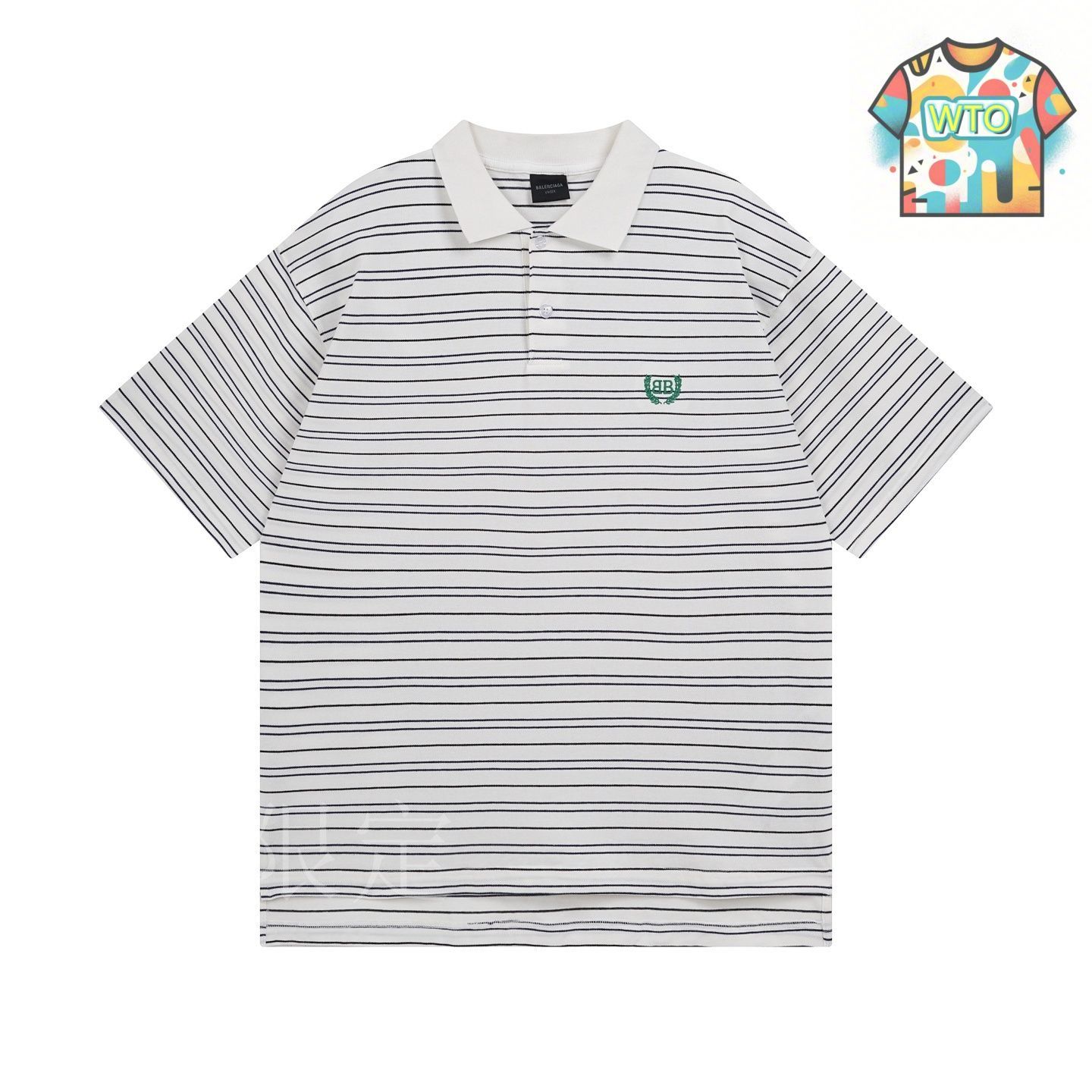 今日特価】Balenciaga 2025 SS Stripe Wheat Embroidery Polo