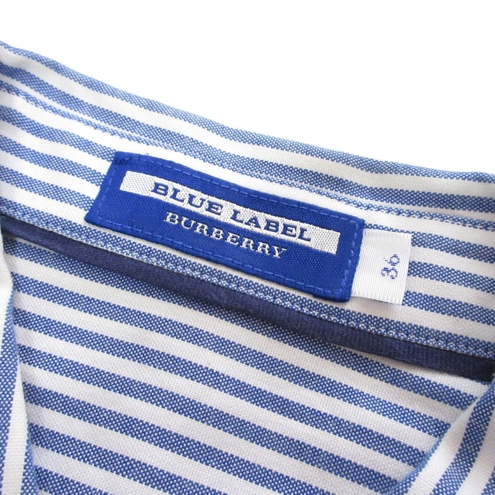 【ぎゅな】BURBERRY BLUE LABELストライプ ブラウス 36 希少✨️BURBERRY BLUE LABELエンブレム刺繍 ストライプ