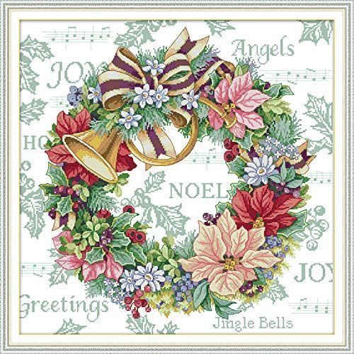 Joy Sunday クロスステッチキット 14CT 刻印入り刺繍キット 正確なプリント刺繍 - ホリデーリース 54×54cm