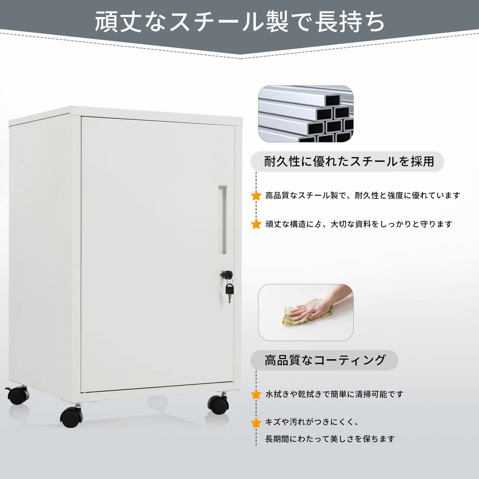 デスクワゴン サイドワゴン オフィスワゴン キャスター付き スチール製キャビネット 机下収納 袖机 可動棚 スリム ロッカー 鍵付き 引き出し付き 書類収納 ファイル収納 事務用家具 オフィ