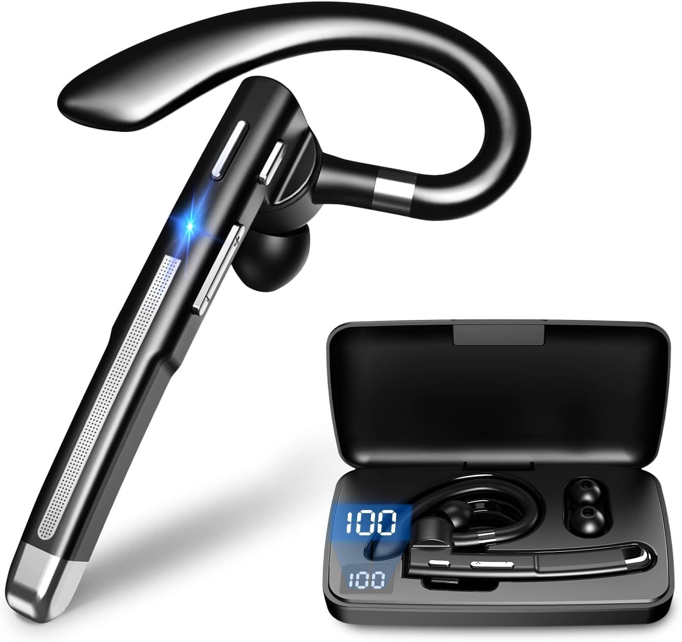 【新着商品】在宅勤務/運転/オンライン会議/ビジネスチャット用 ミュート/SIRI機能搭載 マイク内蔵 ハンズフリー通話 装着感 左右耳兼用 CVC8.0ノイズキャンセリング LEDバッテリー残量ディス