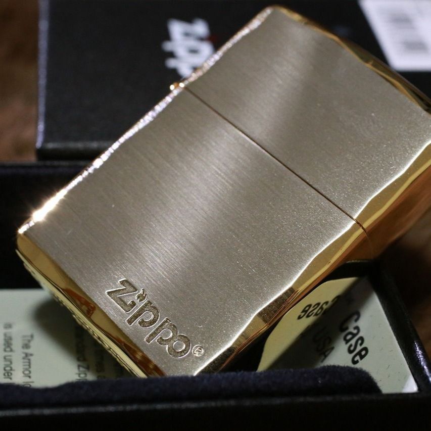 Armor ZIPPO アーマージッポー シンプルロゴ ゴールド 金 角カット 渋いジッポー オイルライター 重いジッポー 重厚ジッポー シンプル かっこいい おしゃれ プレゼント 人気 Xmas