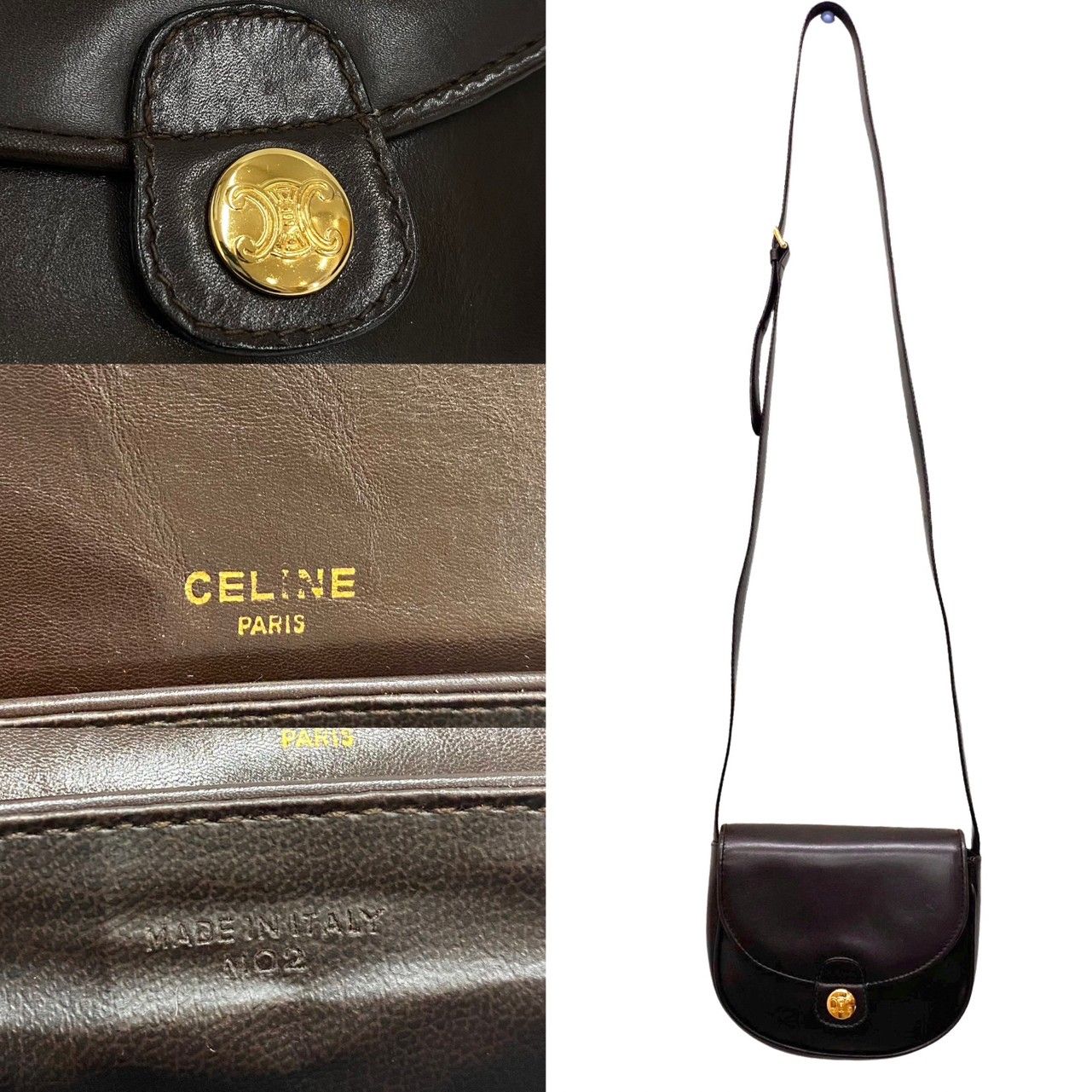 極 美品 CELINE セリーヌ ヴィンテージ トリオンフ 金具 レザー 本革