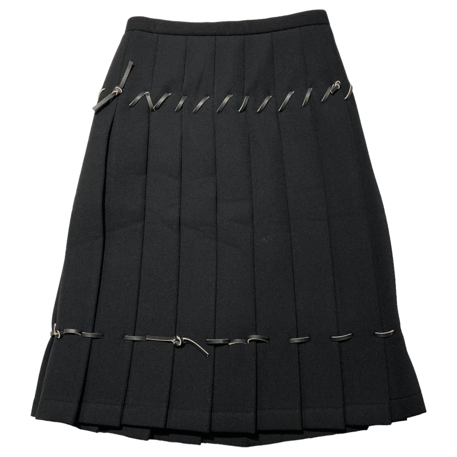 COMME des GARCONS コムデギャルソン 05SS Leather braided wool bonding pleated skirt レザー編み込み ウール ボンディング プリーツスカート GO-S014 M ブラック AD2004