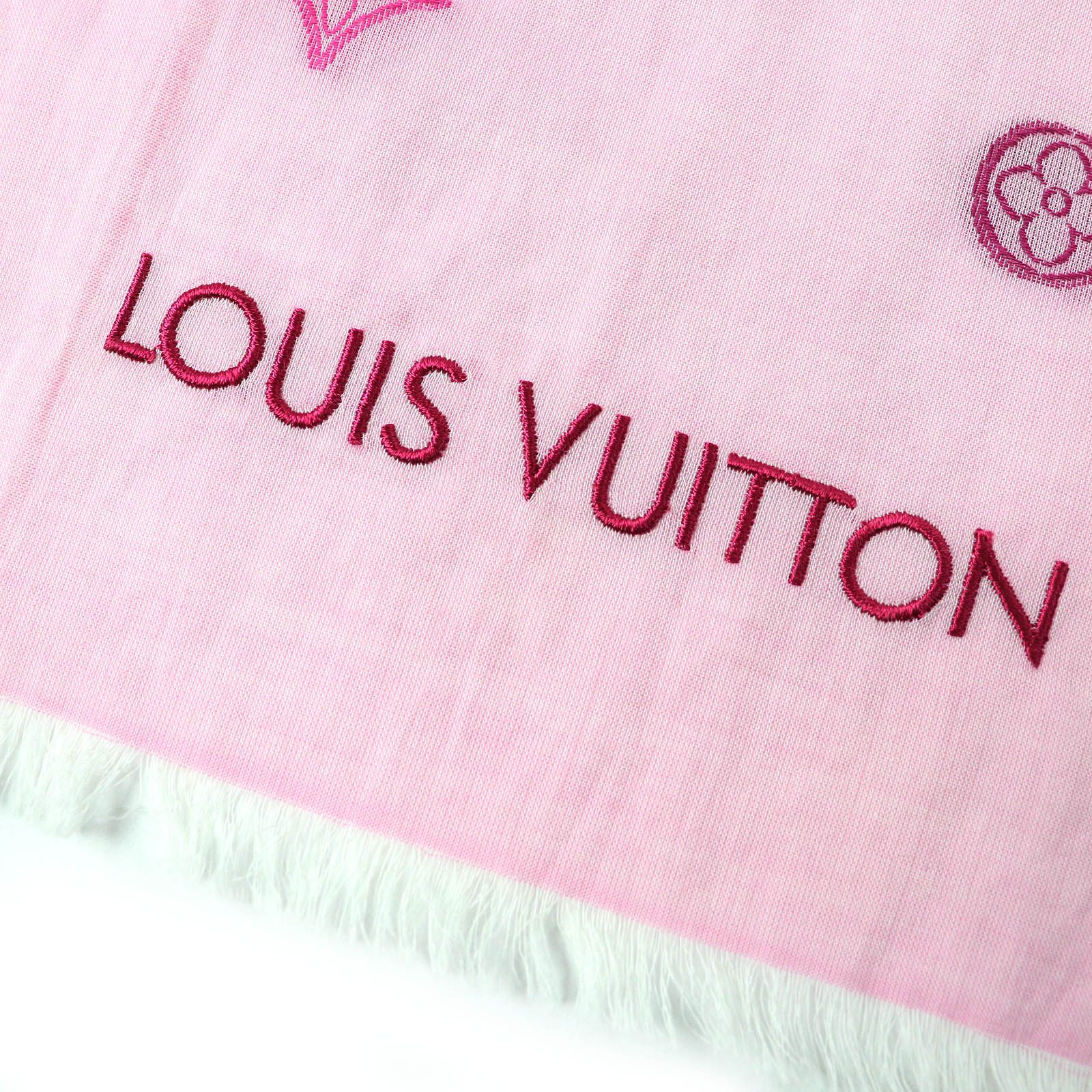 ピンク LVロゴ刺繍マフラー フリンジ付き ピンク LVロゴ刺繍マフラー フリンジ付き ピンク LVロゴ刺繍マフラー