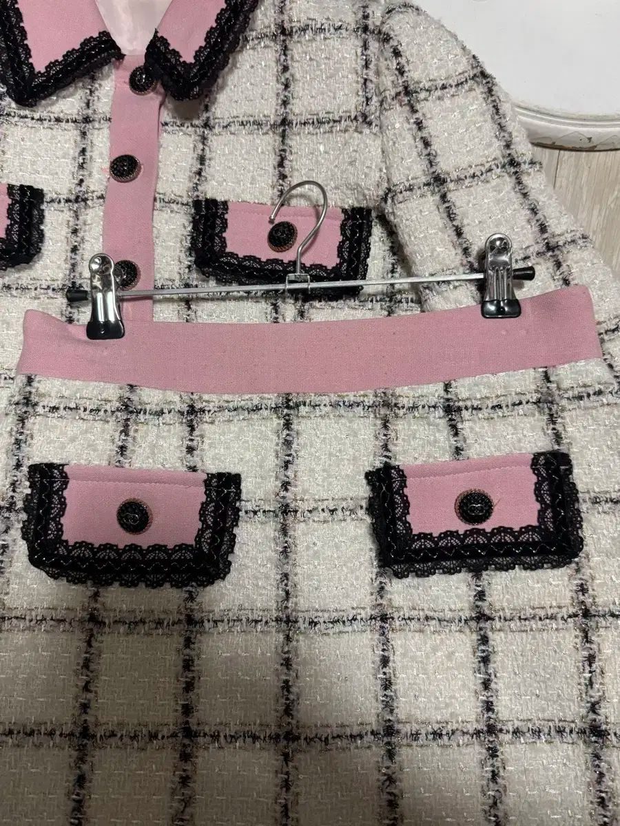 ツイード チェック クロップド ジャケット スカート セットアップ モノトーン リブ編み