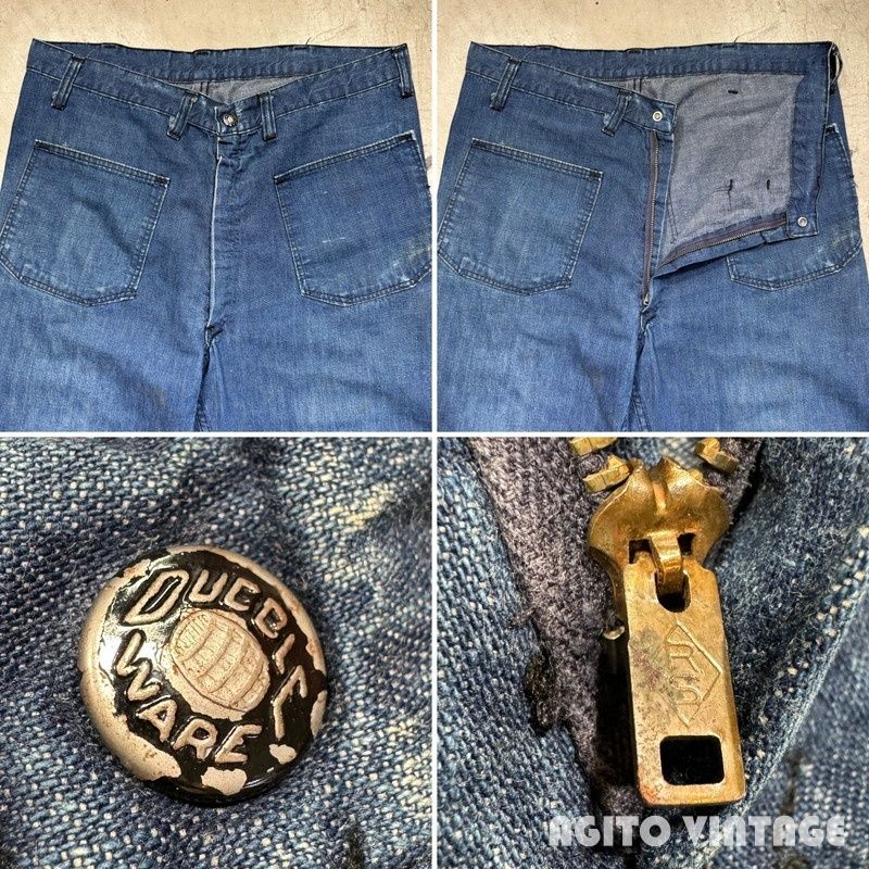 60's DUBBLE WARE デニムセーラーパンツ 巻きパン フレア リペア有