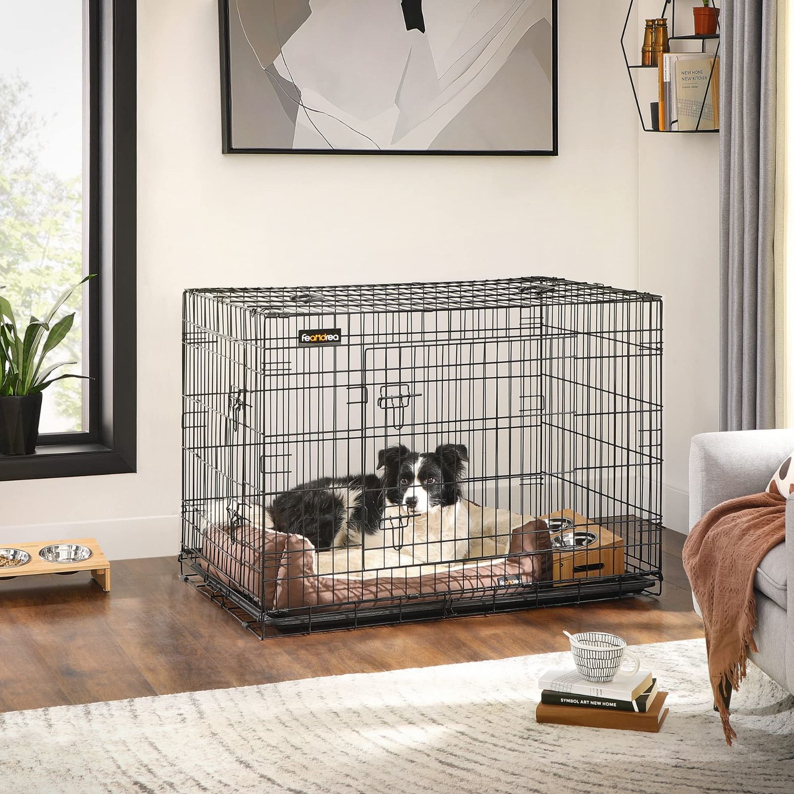 新着商品 FEANDREA ペットケージ 107x70x77.5cm 室内外兼用 犬 猫 トレー付き 折り畳み式 持ち手付き 移動便利 PPD42H