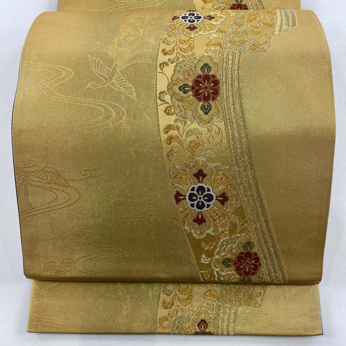 袋帯 美品 名品 華文 熨斗 金糸 箔 金色 六通 正絹 【中古