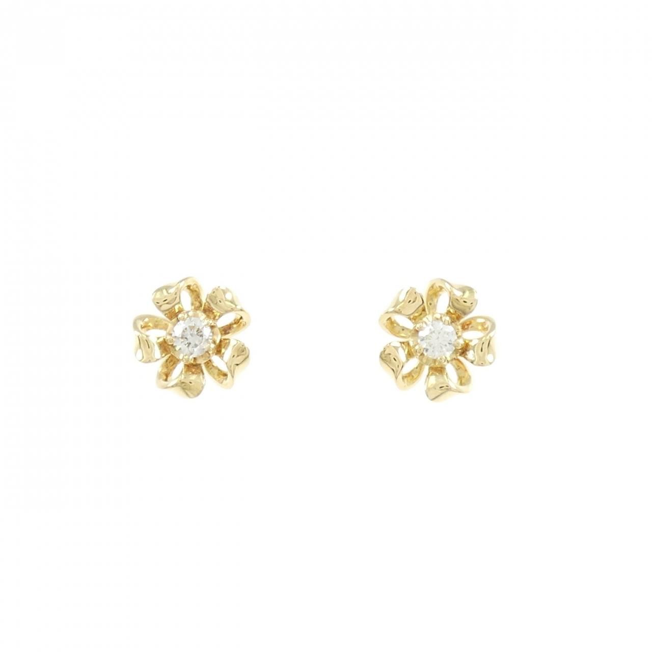 K18YG フラワー ダイヤモンド ピアス 0.10CT