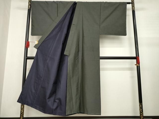 平和屋着物●男性 本場大島紬 アンサンブル 長襦袢セット 格子 正絹 AABA9788ck