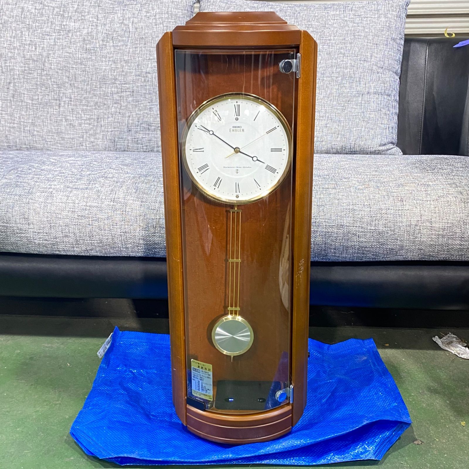 【梅ちゃん様専用】SEIKO EMBLEM 電波振り子時計 HS411B 柱時計 木製 セイコー アンティーク 昭和レトロ コチコチ音のないタイプ ツイン・バ