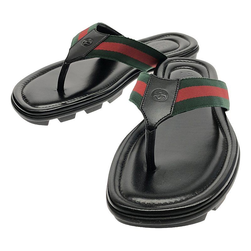 【美品】  GUCCI / グッチ | シェリーライン ウェブ＆レザー トング サンダル | 7 | ブラック | メンズ