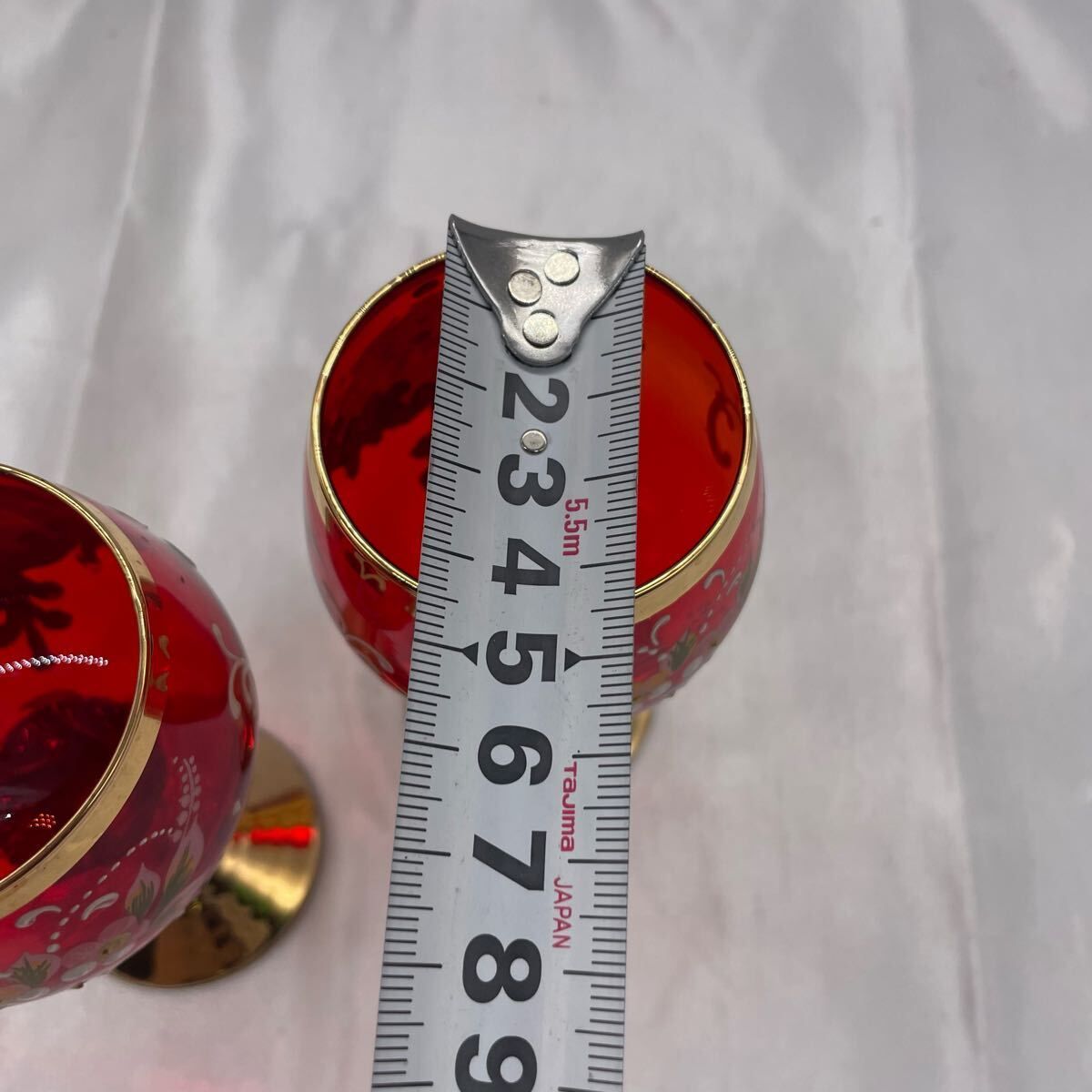 ベネチアン グラス ペア 金彩 赤ガラス ゴブレット イタリア製