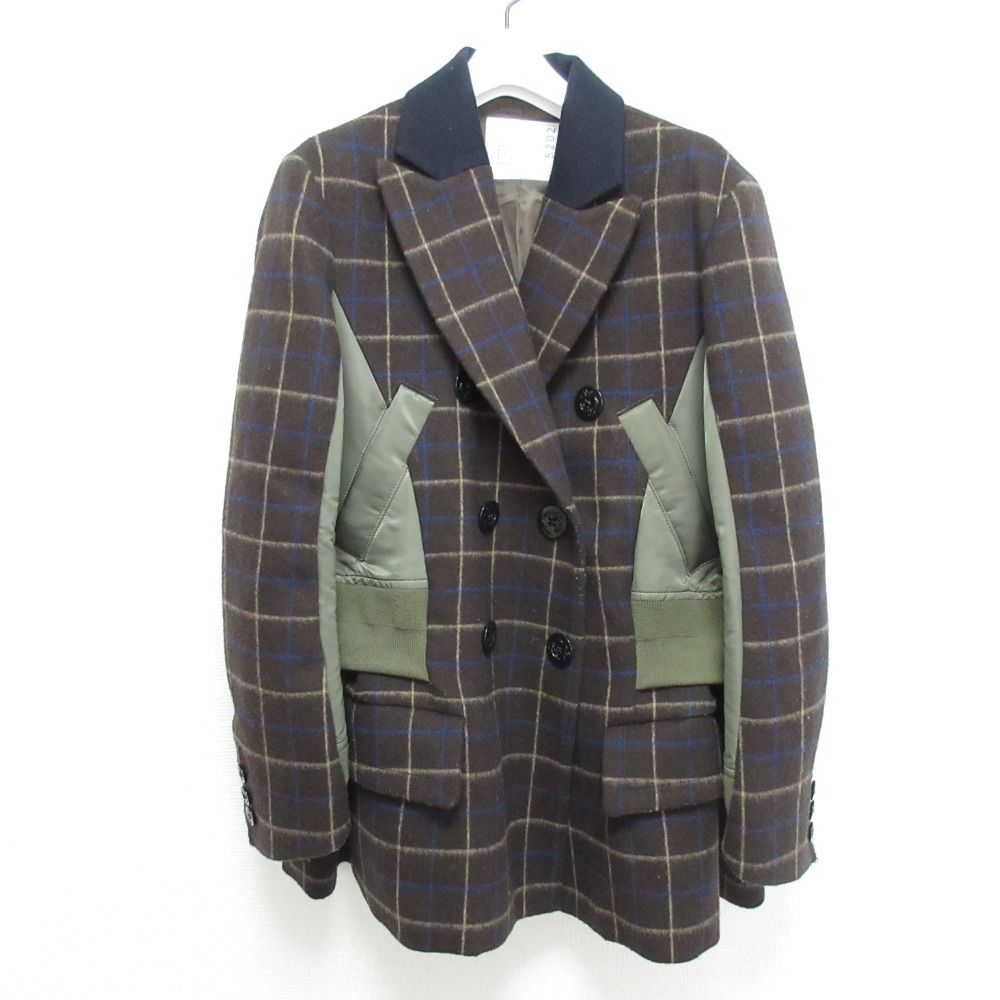 ［美品]sacai ジャケット　kolor ジャケット　チェック　ドッキング 美品 20AW Sacai サカイ チェック柄 MA-1ドッキングジャケット 20