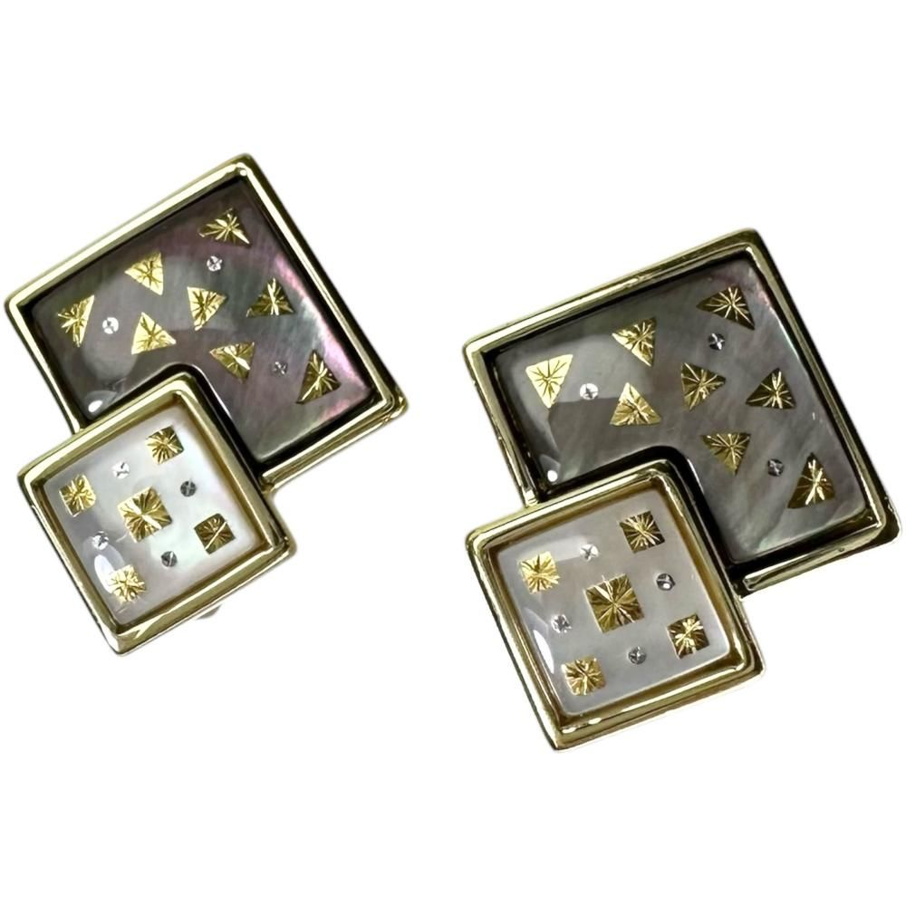 MIKIMOTO/ミキモト】象嵌 シェル イヤリング K18YGイエローゴールド 18  