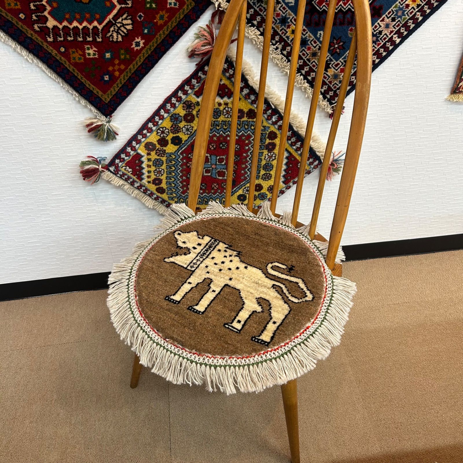 ペルシャギャベ ペルシャ 手織 40×40 イラン ウール ネコ