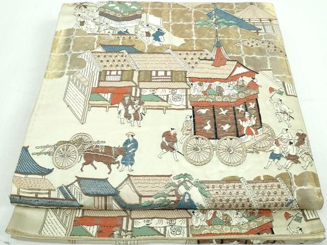 SO-478 袋帯 六通 正絹 風景文様 金銀糸 未仕立て 逸品 平和屋着物◎六通柄袋帯 唐織 鳳凰 額縁風景文 金銀糸 正絹 逸品