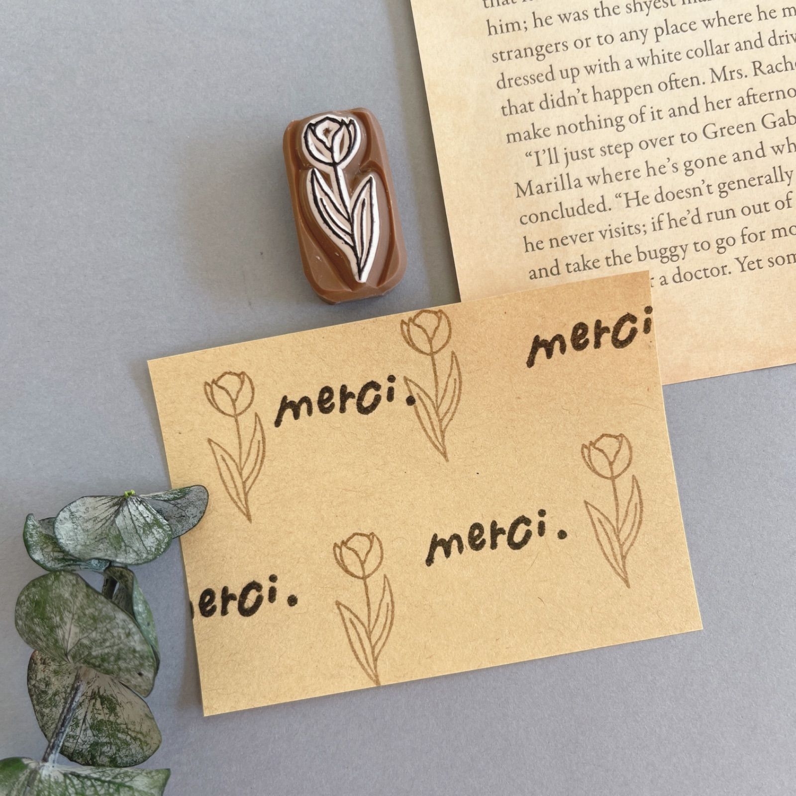 消しゴムはんこ『 MERCI チュ―リップ 』 - 文房具・ステーショナリー