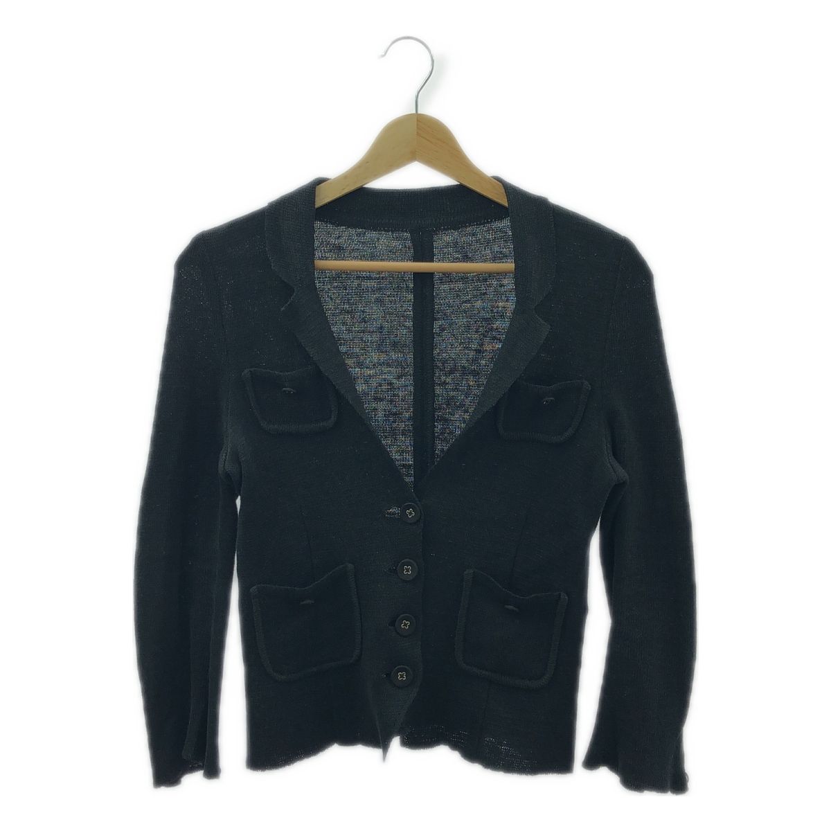 //ミナペルホネン mina perhonen *nostalgiaレースモチーフ使いウールシルクニットカーディガン*36襟付き羽織(2-2312-191) mina perhonen ⁄ ミナペルホネン | nostalgia ノスタルジア ニット ジャケット | ネイビー | レディース