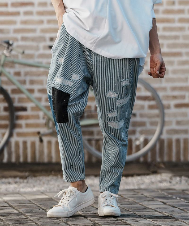 【未使用品】CAMBIO カンビオ Distressed Hickory Stripe Denim Pants デニムパンツ(S24224cmb) メンズ Sサイズ